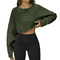 Fisoew Womens Long Sleeve Sweatshirt Tops Cropped Henley Neck Loose Fit Casual Workout Pullover Tee Shirts Fall Fashion