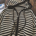 Women's Oversized Striped Knit Zip-Up Hooded Cardigan
