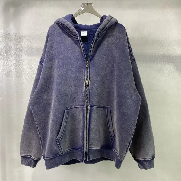 Men's Vintage Washed Zip-Up Hooded Hoodie