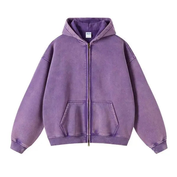 Men's Vintage Washed Zip-Up Hooded Hoodie