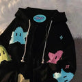 Unisex Oversized Patchwork Zip-Up Hoodie