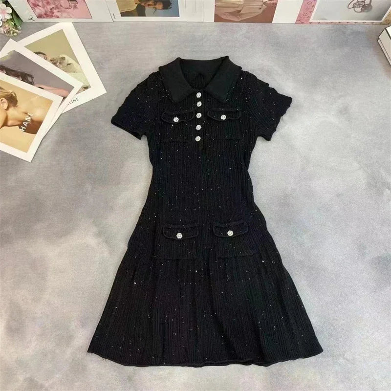 Women's Polo Collar Knit Mini Dress