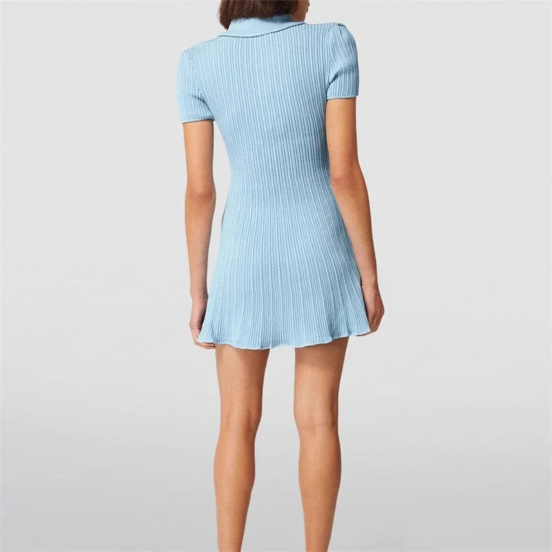 Women's Polo Collar Knit Mini Dress