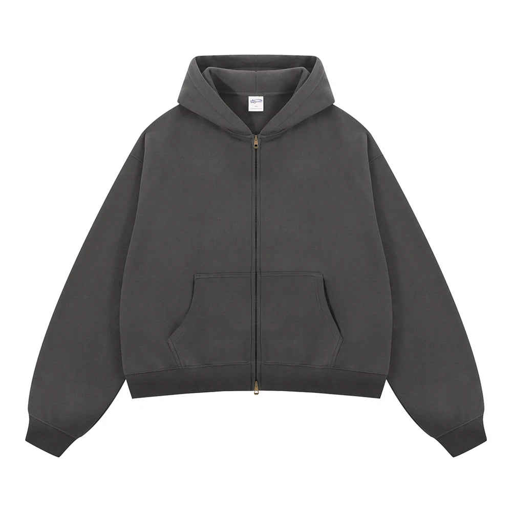 ZODF Trendy 2025 Winter Man Solid Fleece Boxy Hoodies Unisex 350gsm Double Head Zipper Hooded Sweatshirts Coat HY1122