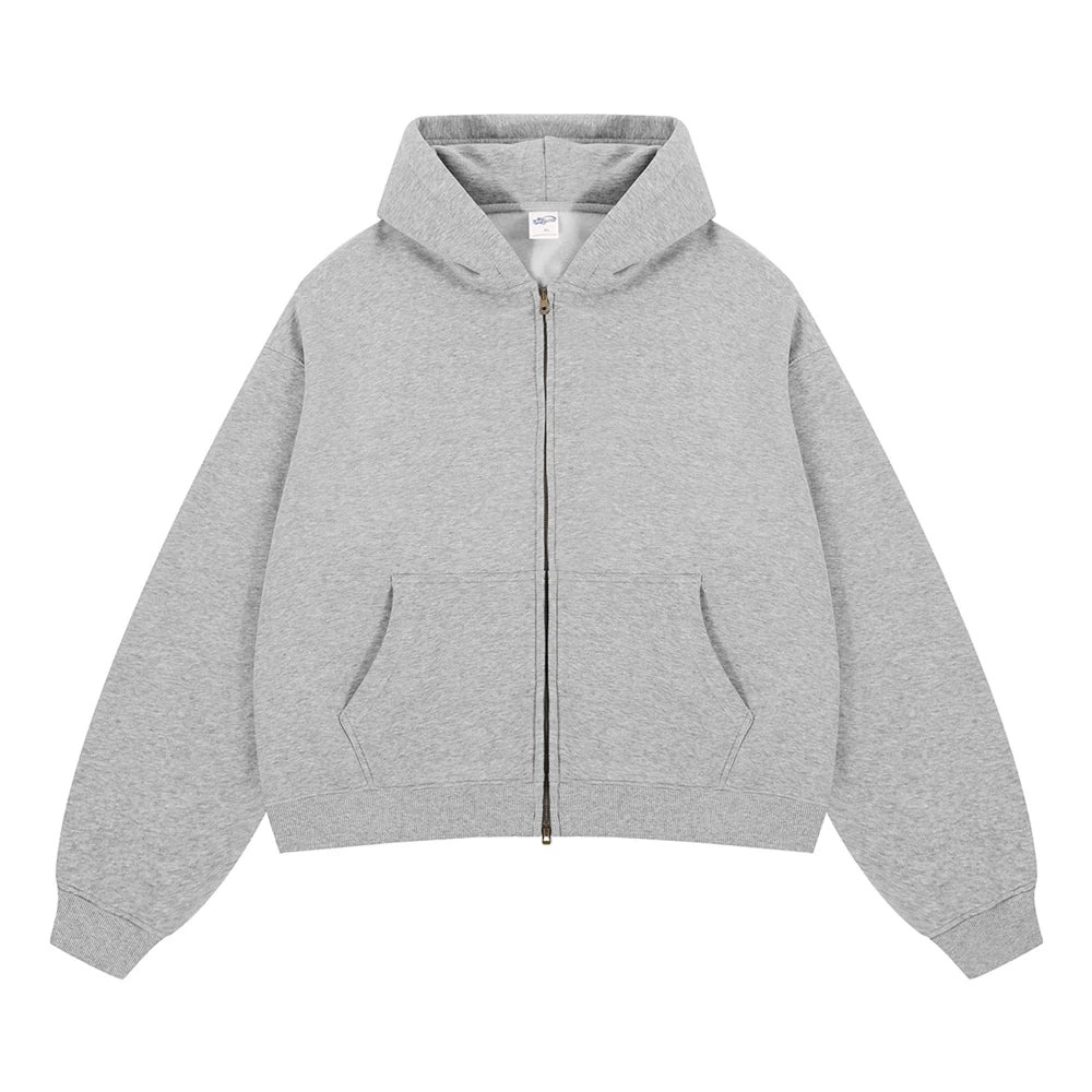 ZODF Trendy 2025 Winter Man Solid Fleece Boxy Hoodies Unisex 350gsm Double Head Zipper Hooded Sweatshirts Coat HY1122