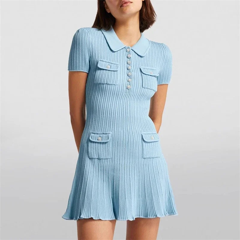 Women's Polo Collar Knit Mini Dress