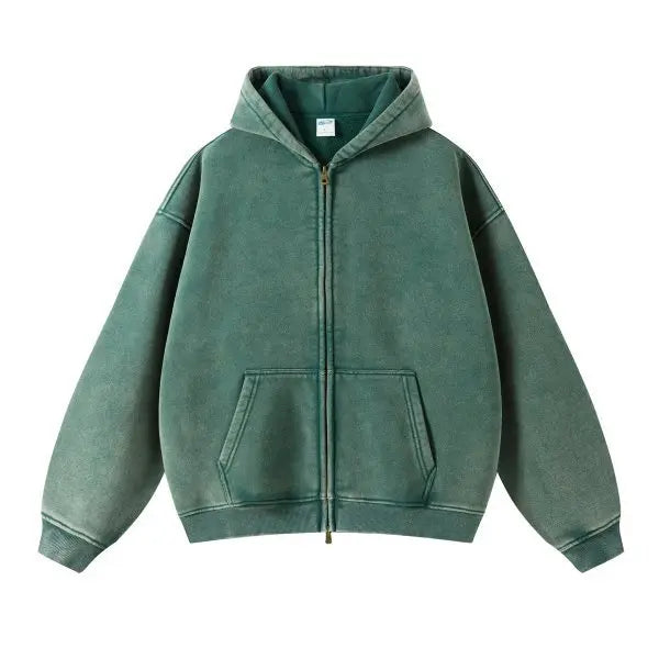 Men's Vintage Washed Zip-Up Hooded Hoodie