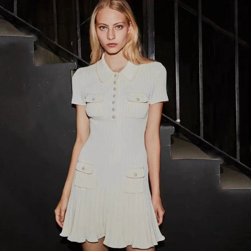 Women's Polo Collar Knit Mini Dress