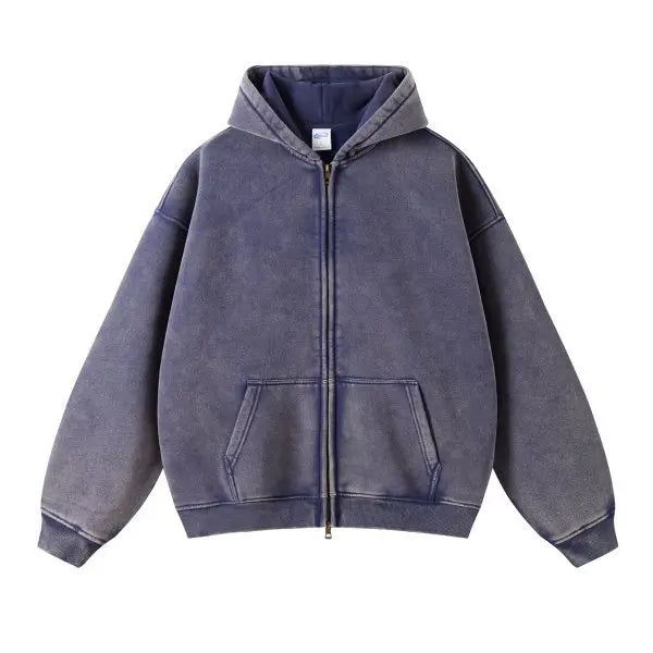 Men's Vintage Washed Zip-Up Hooded Hoodie