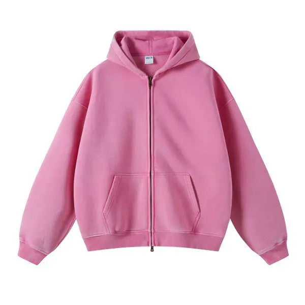 Men's Vintage Washed Zip-Up Hooded Hoodie