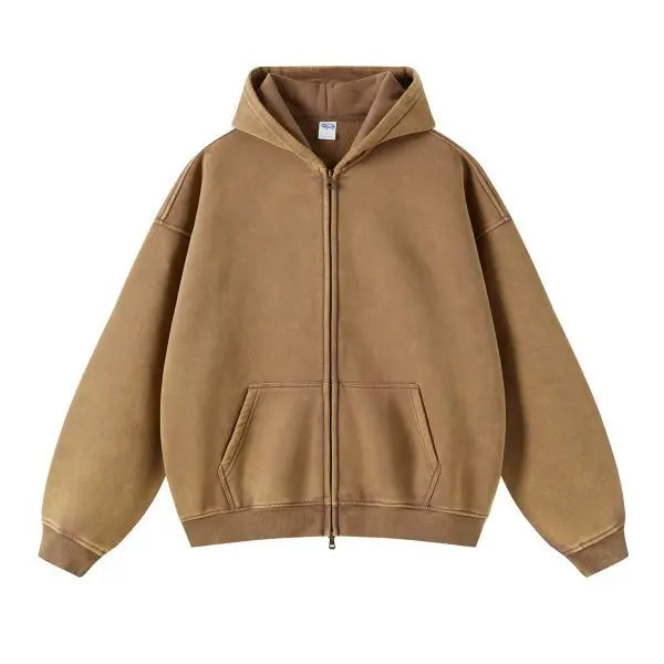Men's Vintage Washed Zip-Up Hooded Hoodie