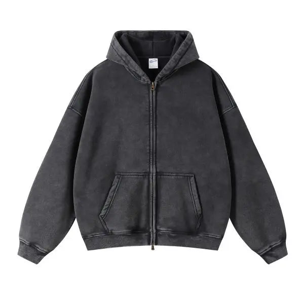 Men's Vintage Washed Zip-Up Hooded Hoodie