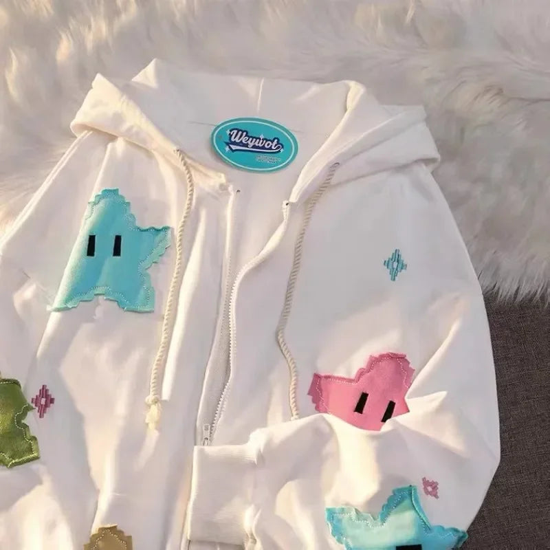 Unisex Oversized Patchwork Zip-Up Hoodie