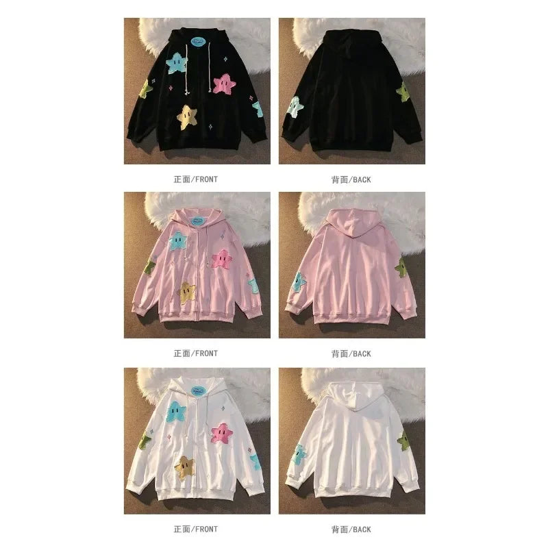 Unisex Oversized Patchwork Zip-Up Hoodie