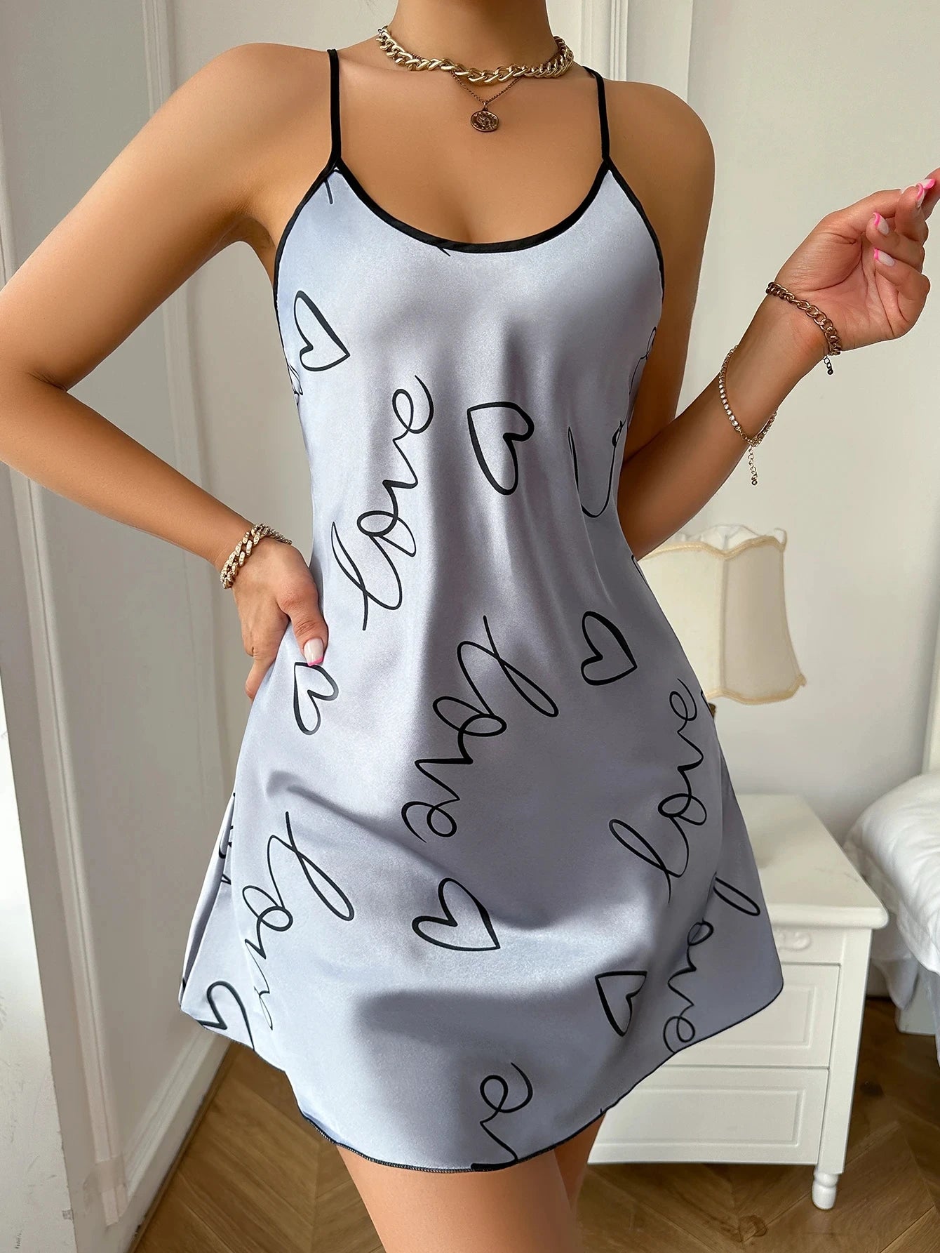 Women's Heart Print Sleeveless Nightdress