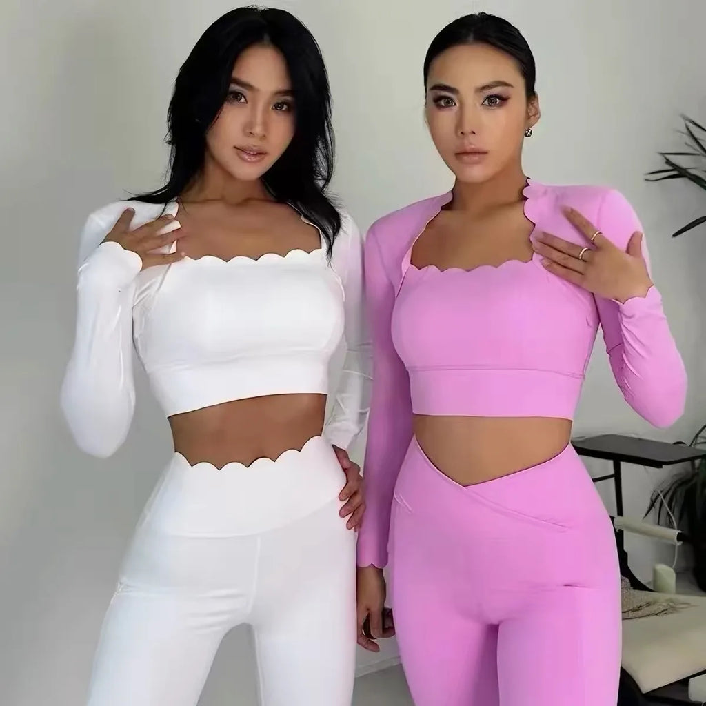 Women's Square Neck Long Sleeve Activewear Set