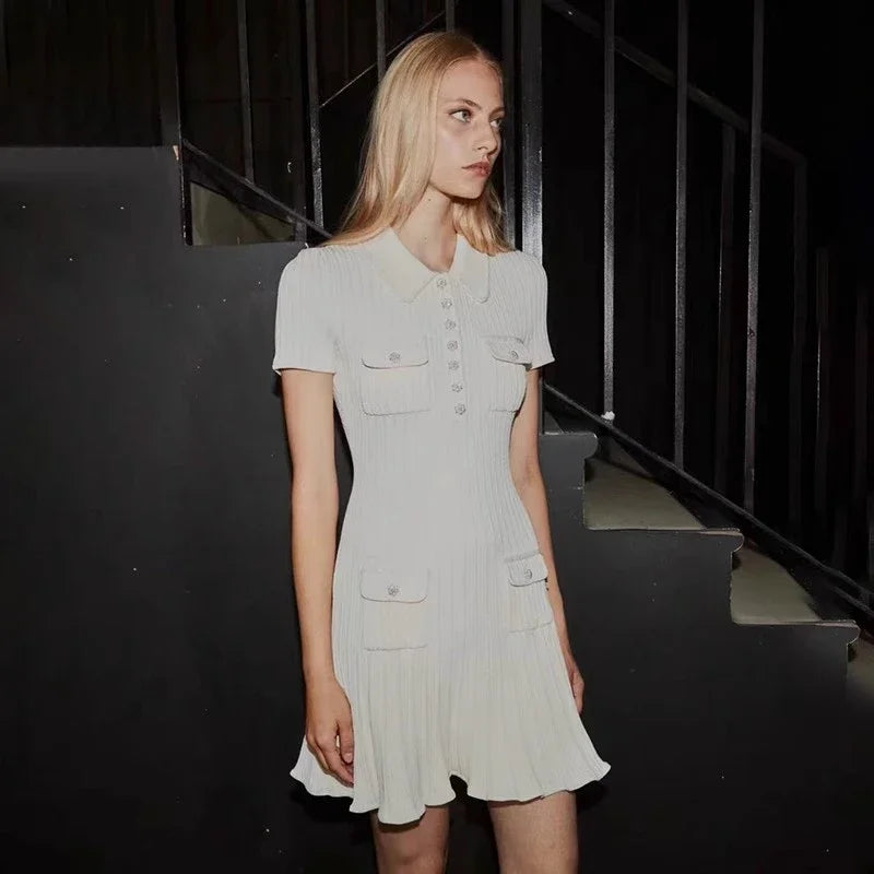 Women's Polo Collar Knit Mini Dress