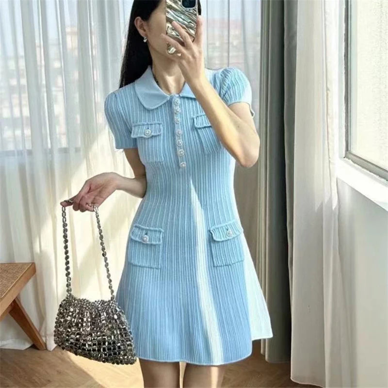Women's Polo Collar Knit Mini Dress