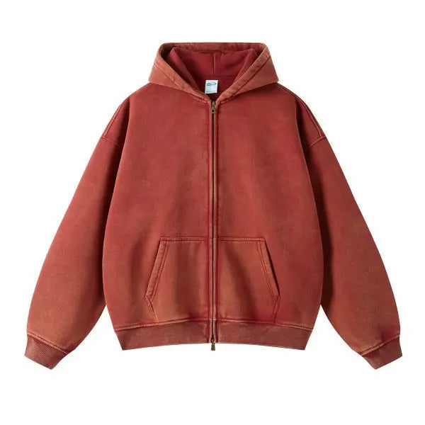 Men's Vintage Washed Zip-Up Hooded Hoodie