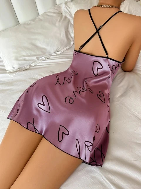 Women's Heart Print Sleeveless Nightdress