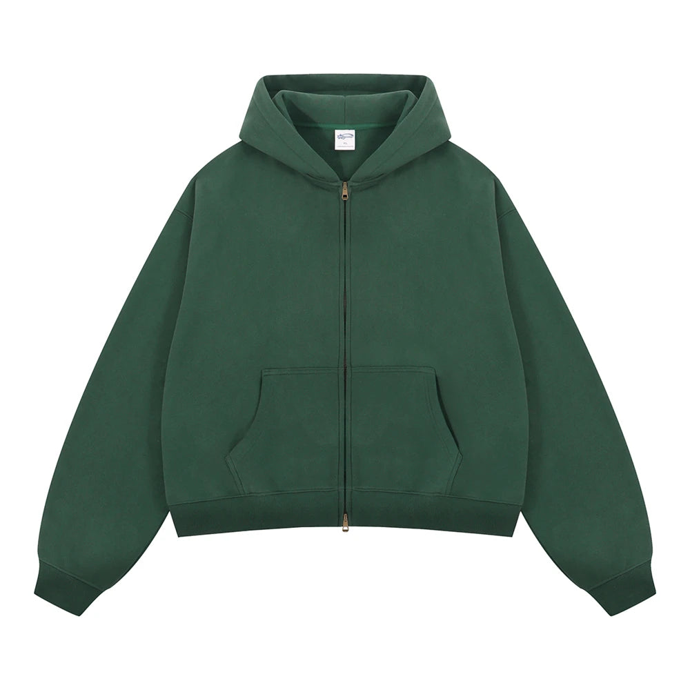 ZODF Trendy 2025 Winter Man Solid Fleece Boxy Hoodies Unisex 350gsm Double Head Zipper Hooded Sweatshirts Coat HY1122