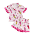 Toddler Girl Back to School Silk Pajamas Short Sleeve Apple Pencil Bow Print Shirt+Shorts First Day of School Outfit