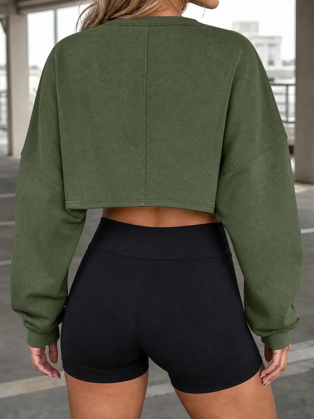 Fisoew Womens Long Sleeve Sweatshirt Tops Cropped Henley Neck Loose Fit Casual Workout Pullover Tee Shirts Fall Fashion